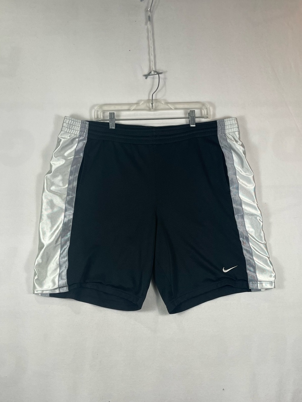 VTG Nike Basketball Shorts Mesh Silky Black Gray Drawstring Sz XL 41.5W/8.5L